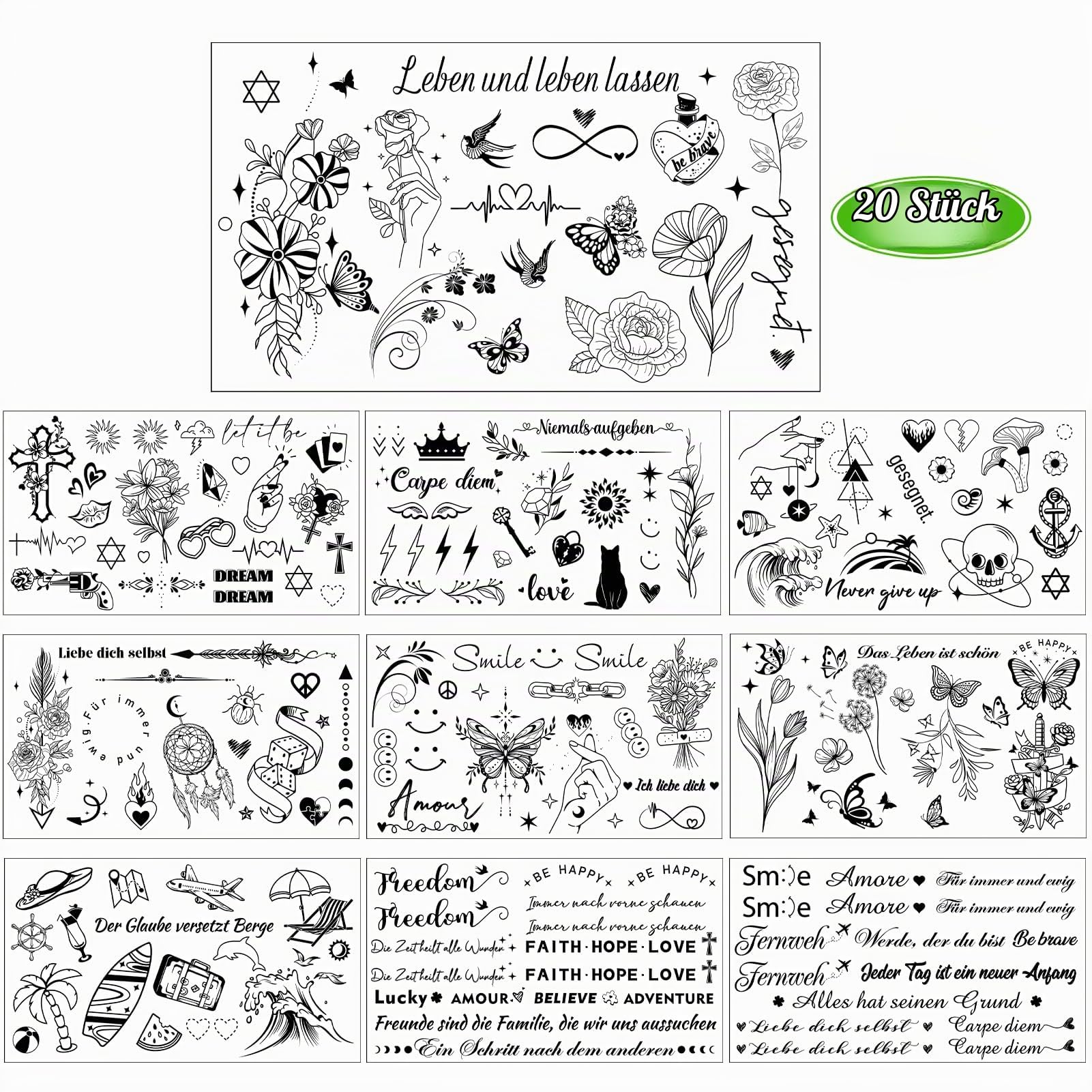 howaf-tempor-re-tattoos-schwarz-20-bl-tter-spr-che-blumen image 3