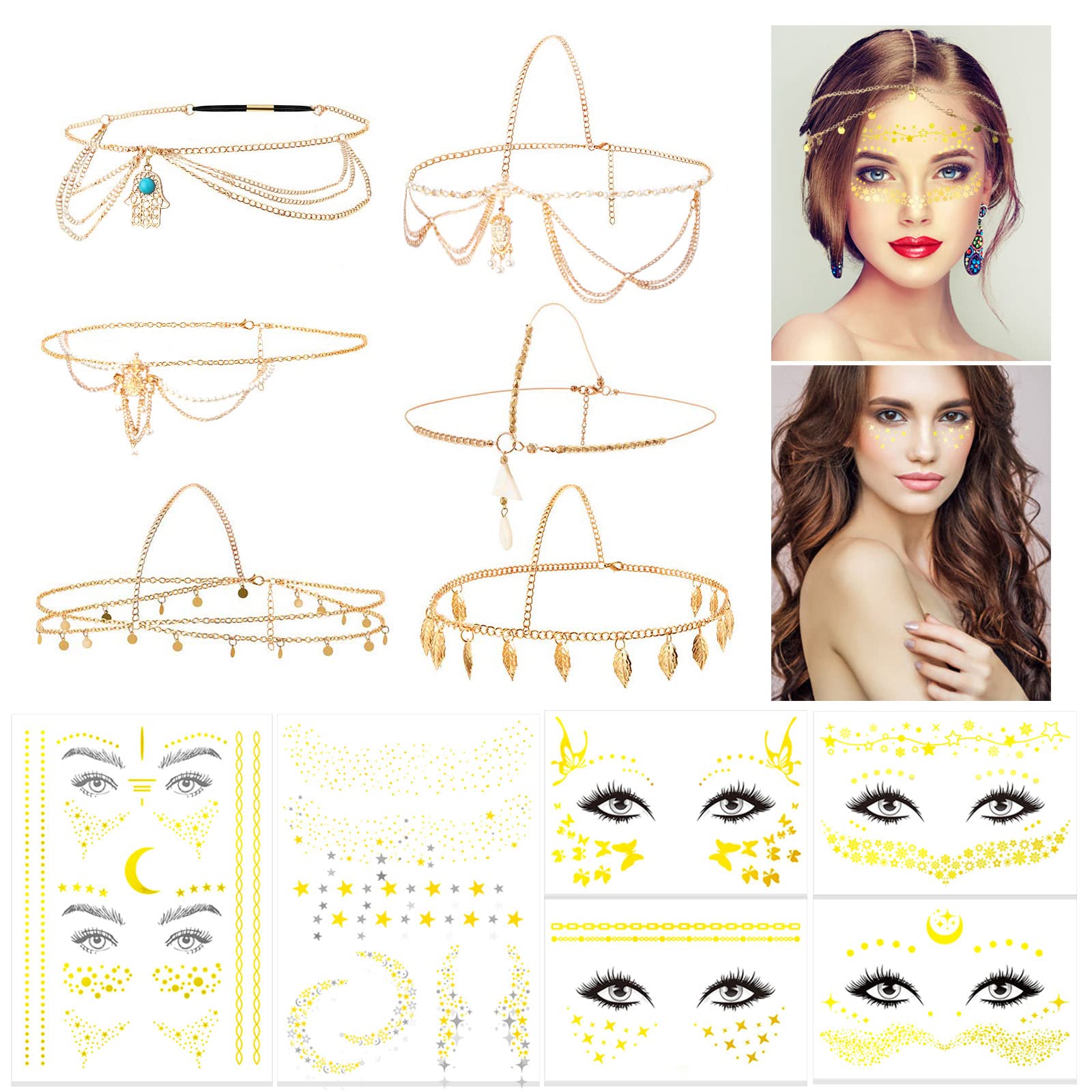 howaf-festival-tattoos-gold-kopfkette-12-teilig-boho image 1