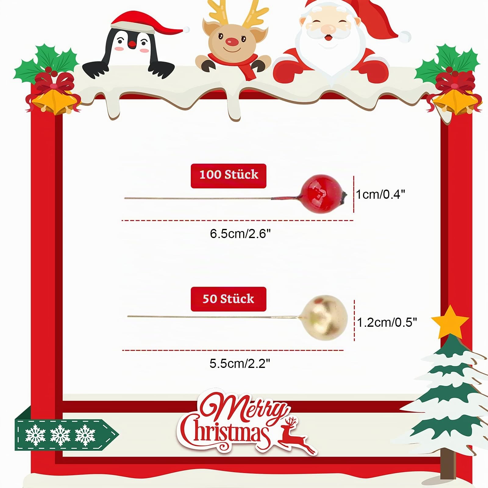 howaf-weihnachtsbeeren-deko-rot-gold-150-st-ck-k-nstlich image 2