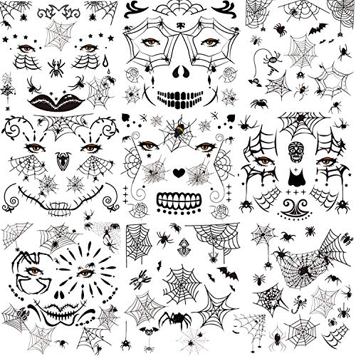 howaf-halloween-tattoo-spinne-10-blatt-tempor-r-gesicht image 8