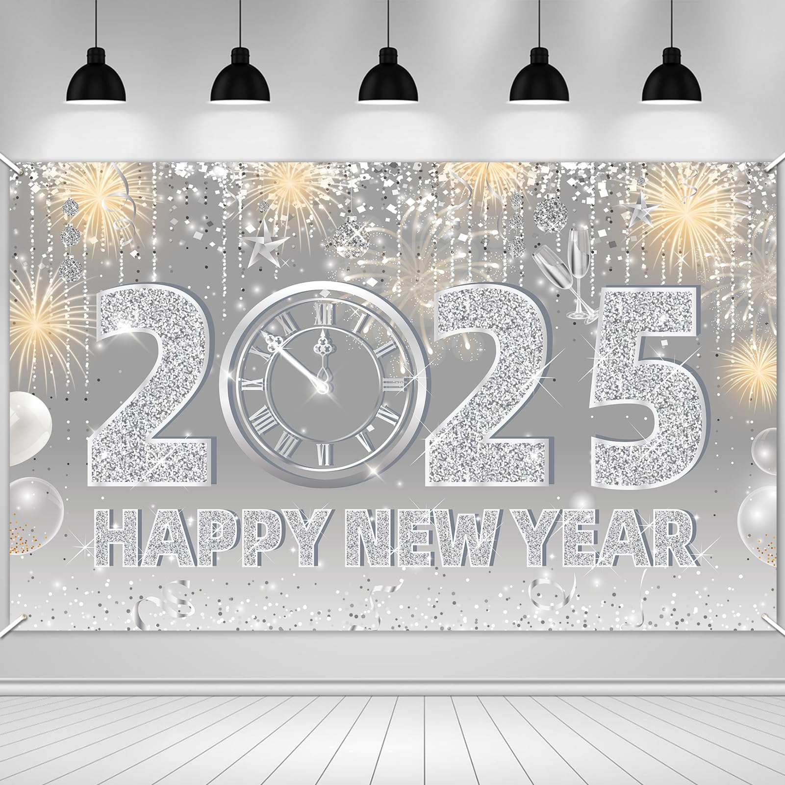 howaf-happy-new-year-banner-stoff-185x110cm-silber-2025 image 1