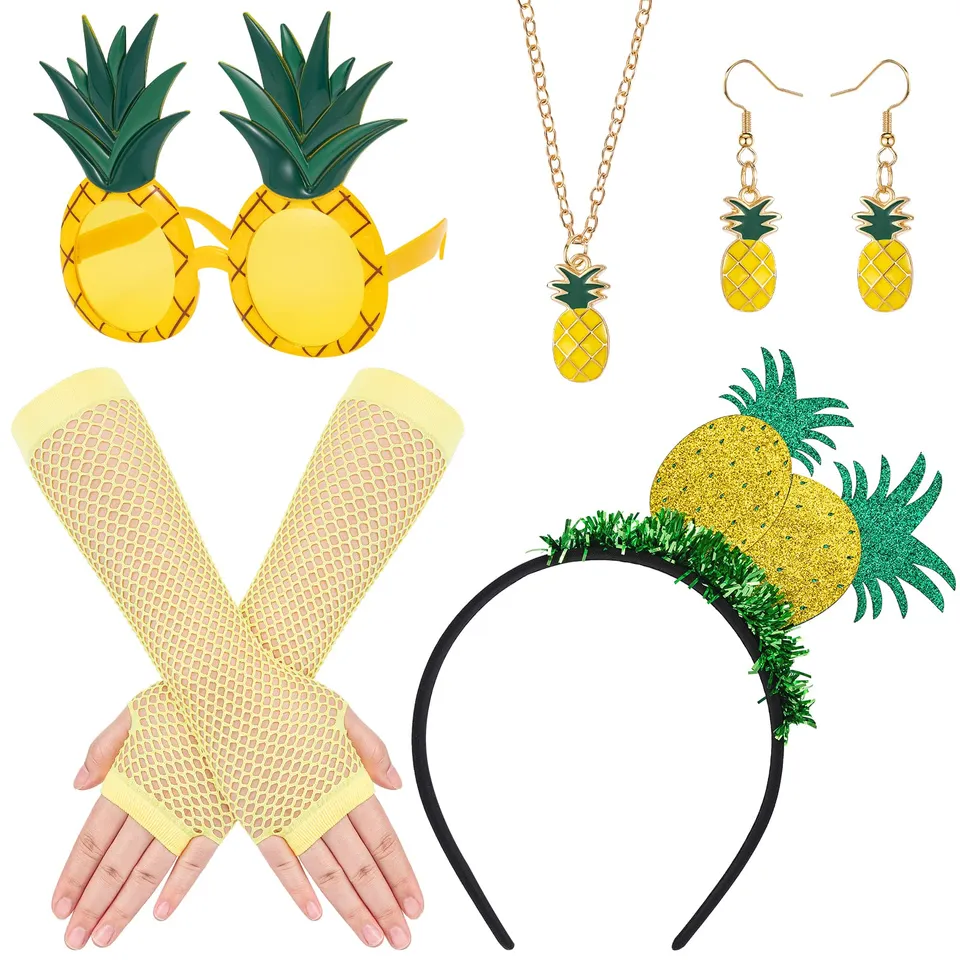 howaf-ananas-kost-m-damen-5tlg-haarreif-brille-handschuhe-gelb image 1