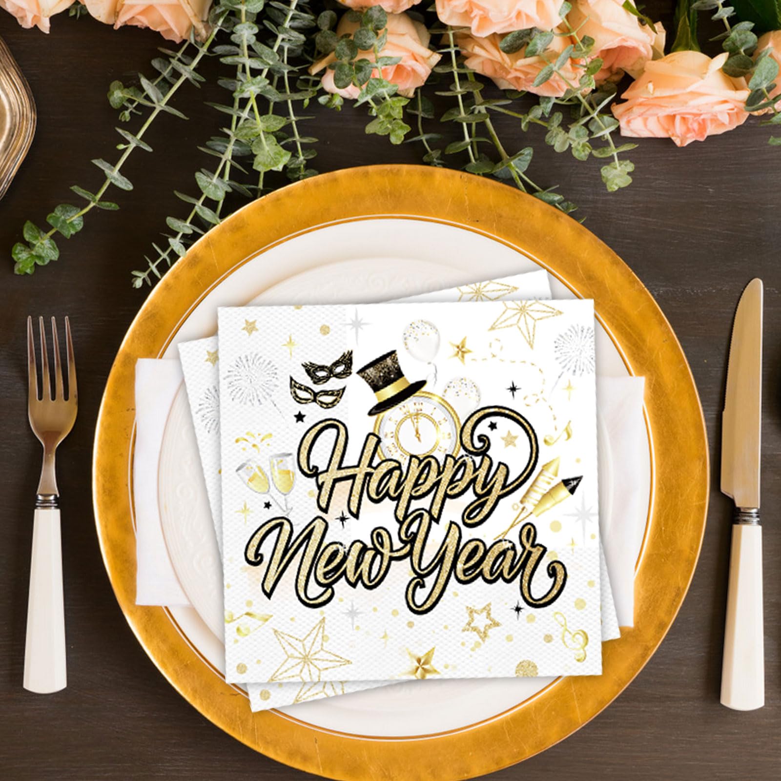 howaf-servietten-silvester-wei-gold-40-st-ck-33x33-cm image 3