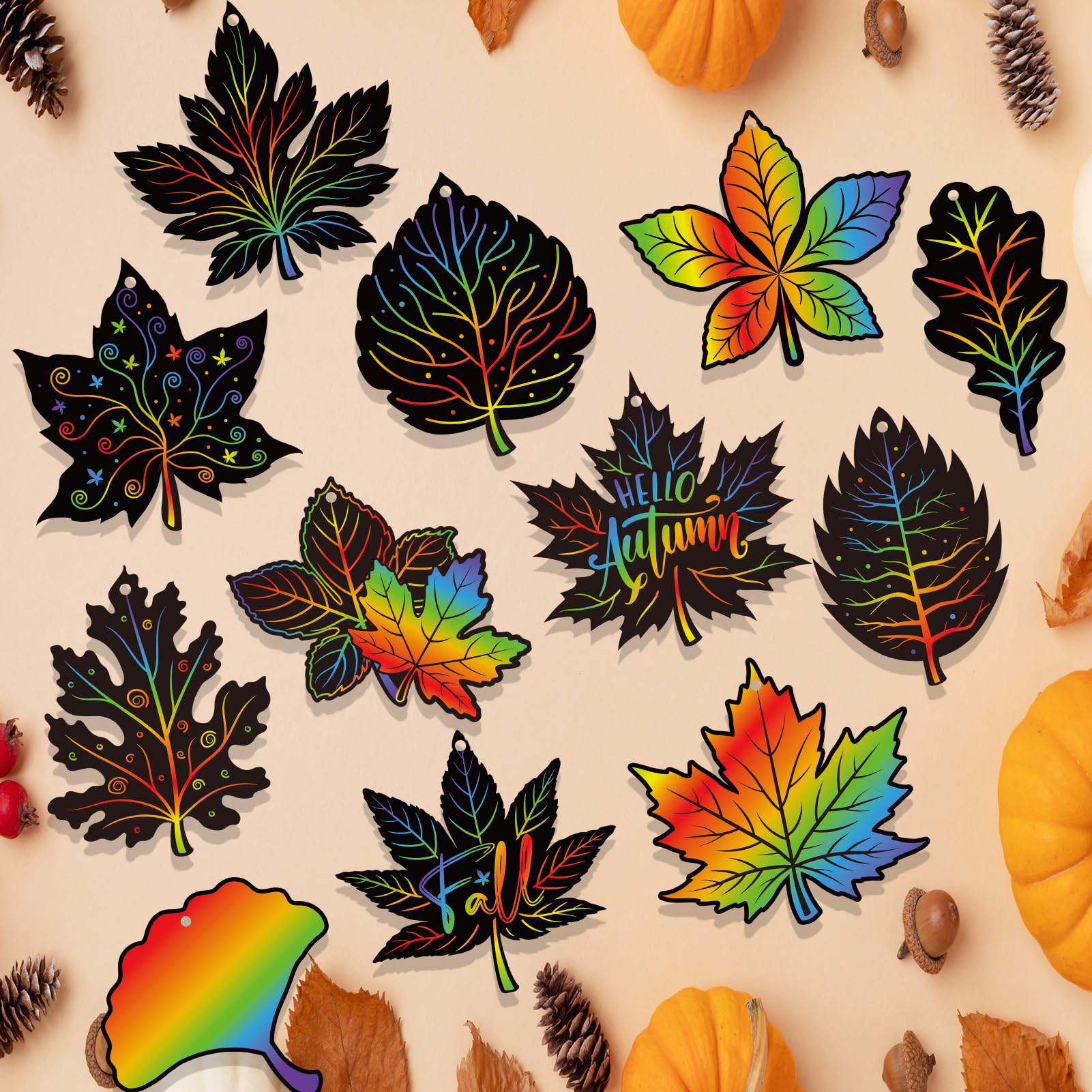 howaf-herbst-kratzbilder-bl-tter-regenbogen-36-st-ck image 6