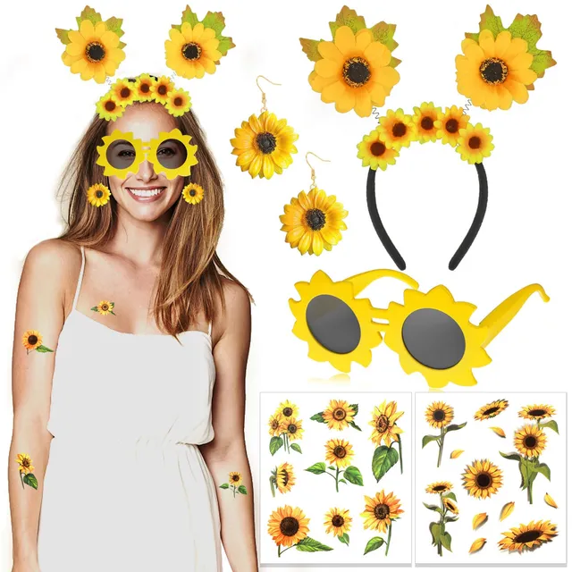 howaf-sonnenblumen-kost-m-set-damen-haarreif-brille-tattoos image 1