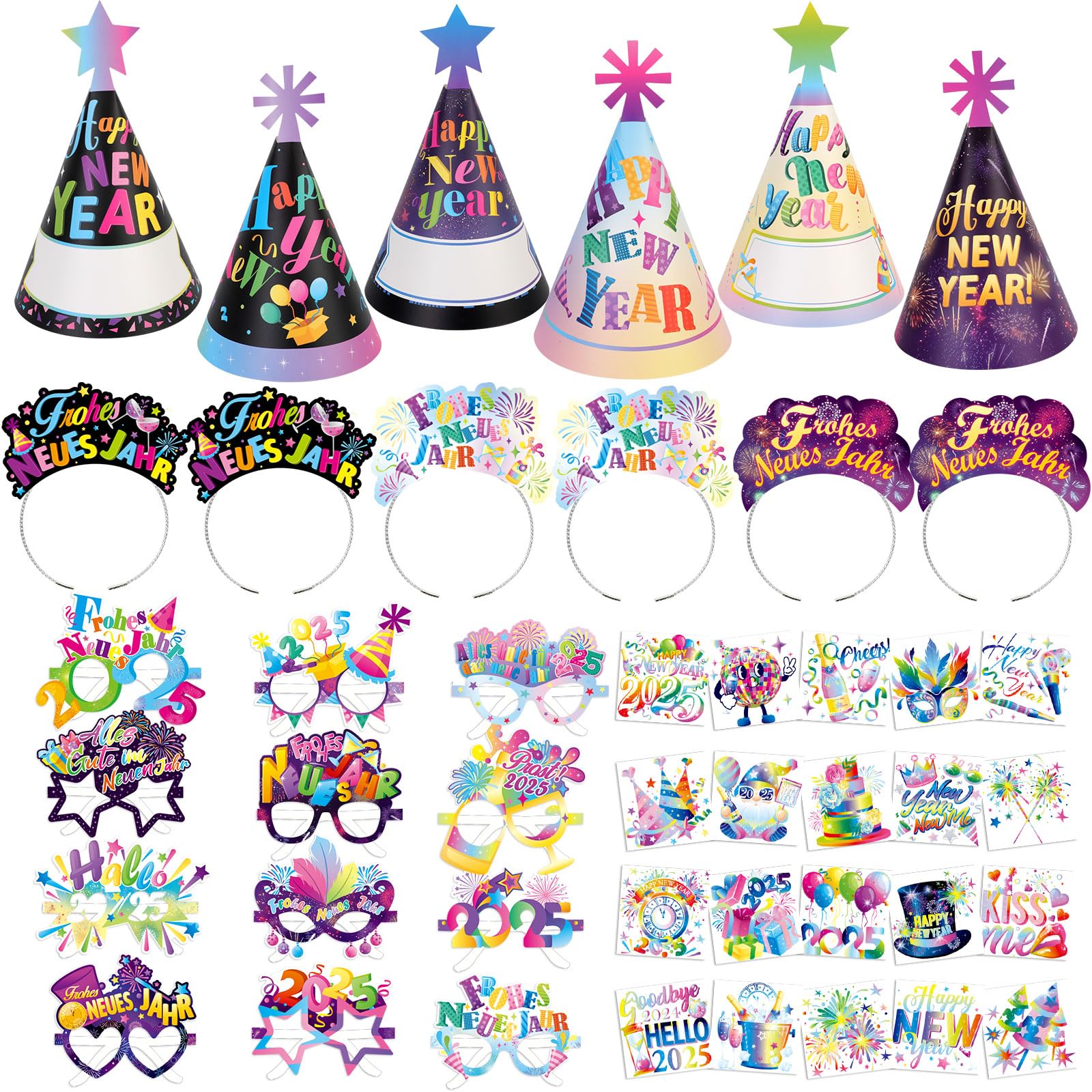 howaf-silvester-deko-2025-partyh-te-brille-haarreif-set image 1