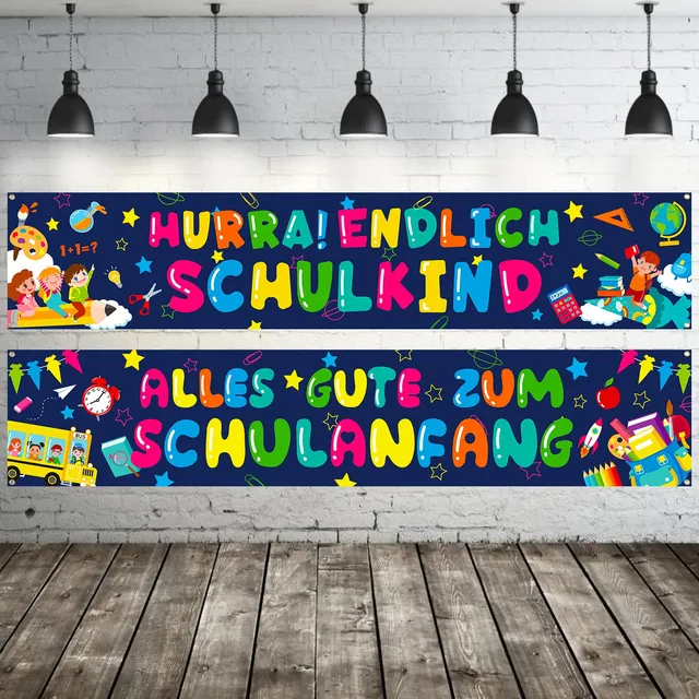 howaf-schulanfang-banner-einschulung-deko-stoff-2er-set image 1