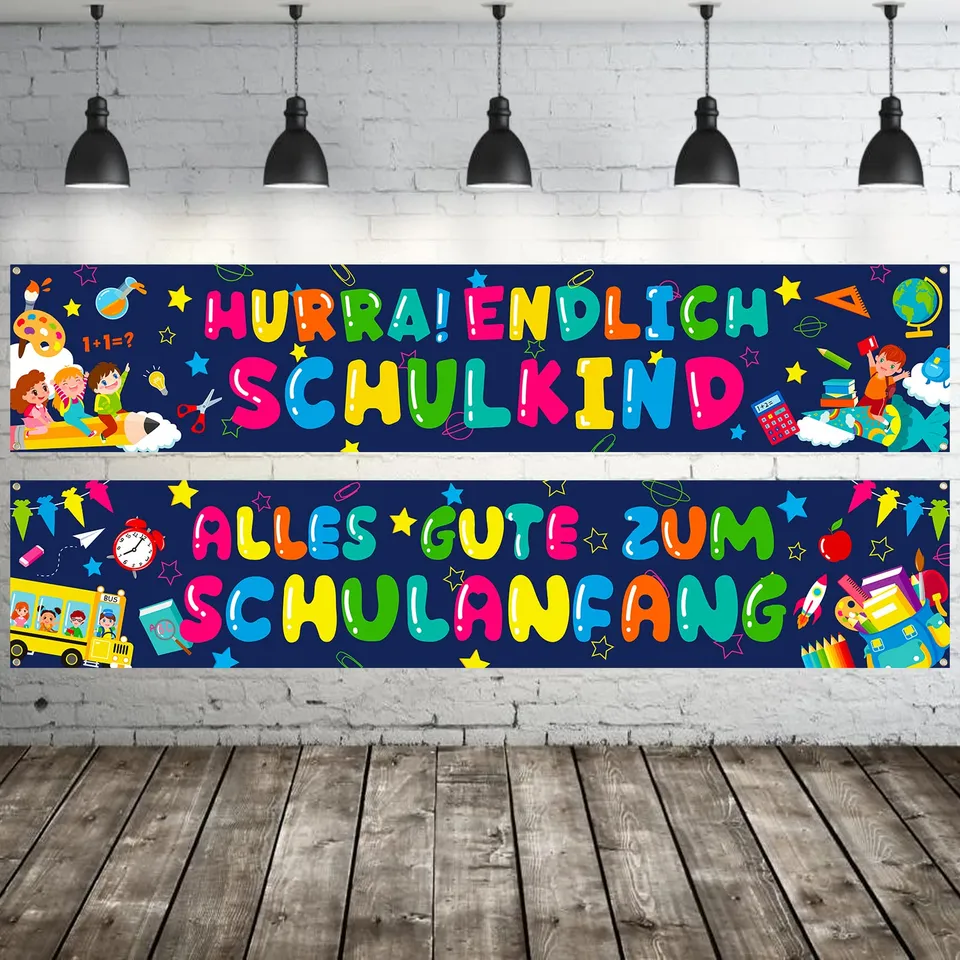 howaf-schulanfang-banner-einschulung-deko-stoff-2er-set image 1
