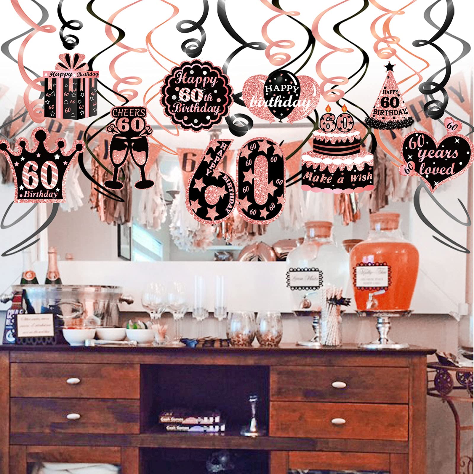 howaf-60-geburtstag-h-ngedeko-rosegold-30-st-ck-spiralen-wirbel image 7