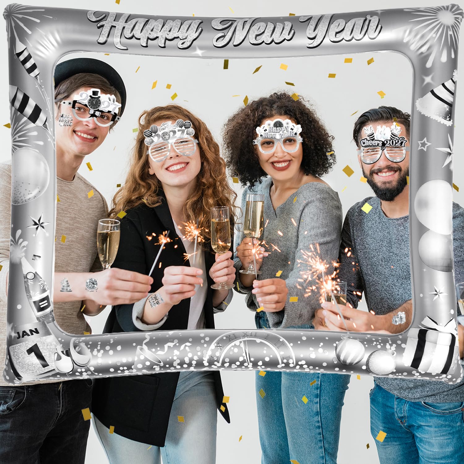 howaf-silvester-deko-set-2027-fotorahmen-partydeko-silber-33-tlg image 6