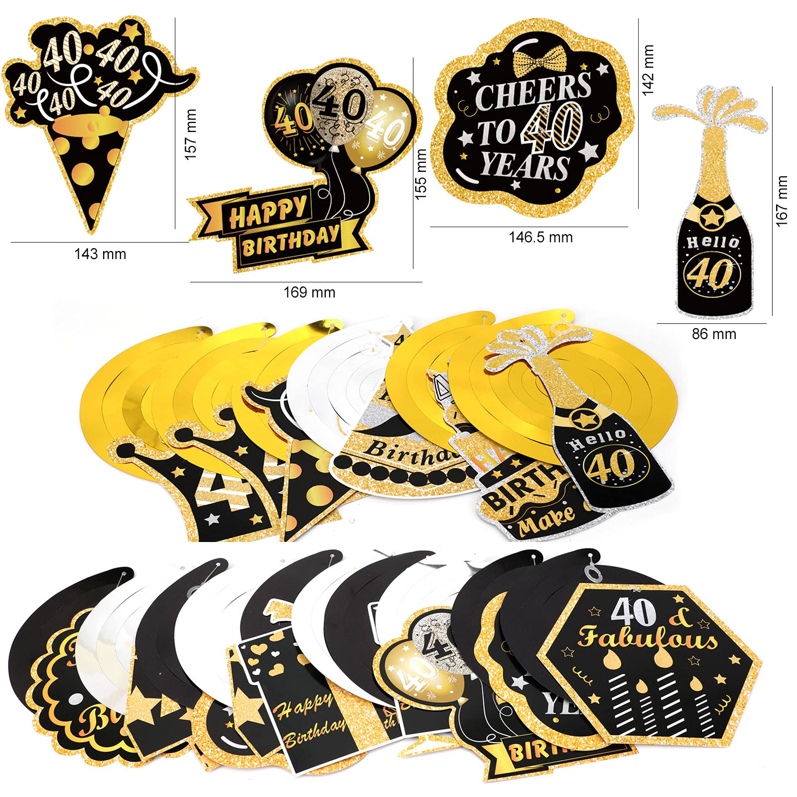 howaf-40-geburtstag-h-ngedeko-spiralen-schwarz-gold-30-st-ck image 3