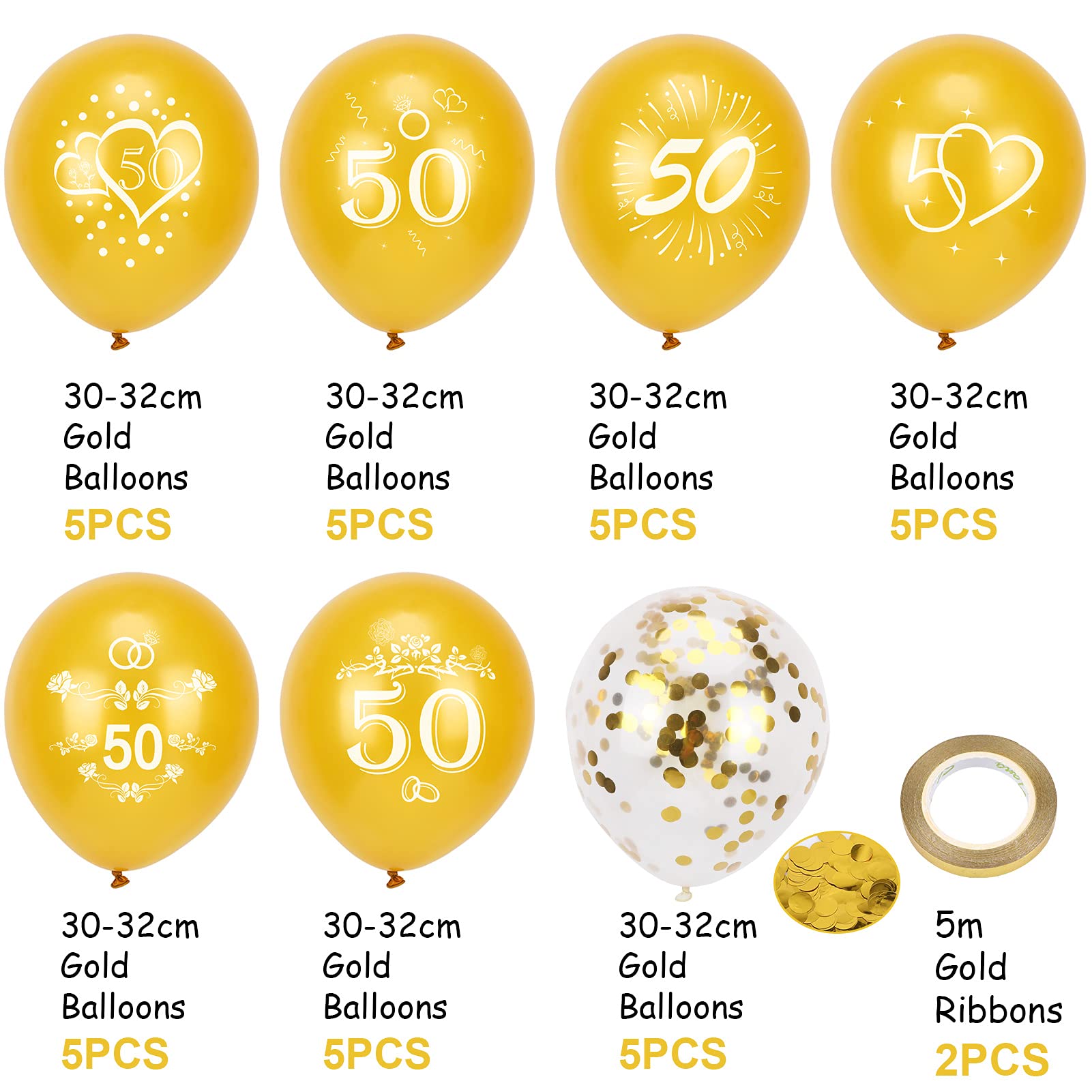 howaf-goldene-hochzeit-50-luftballon-set-35-tlg-gold-12-zoll image 2