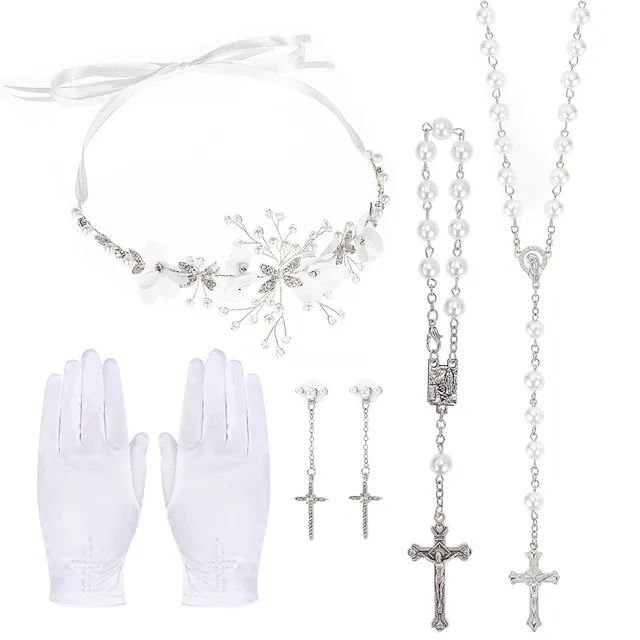 howaf-kommunion-schmuckset-haarkranz-handschuhe-5-teilig-wei-perle image 1