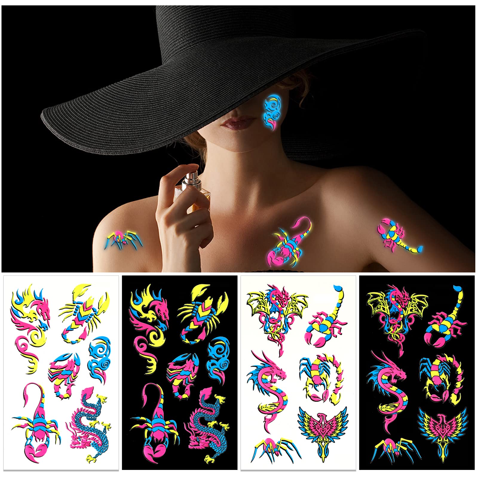 howaf-temporary-tattoos-neon-schwarzlicht-tattoo-10-blatt image 4