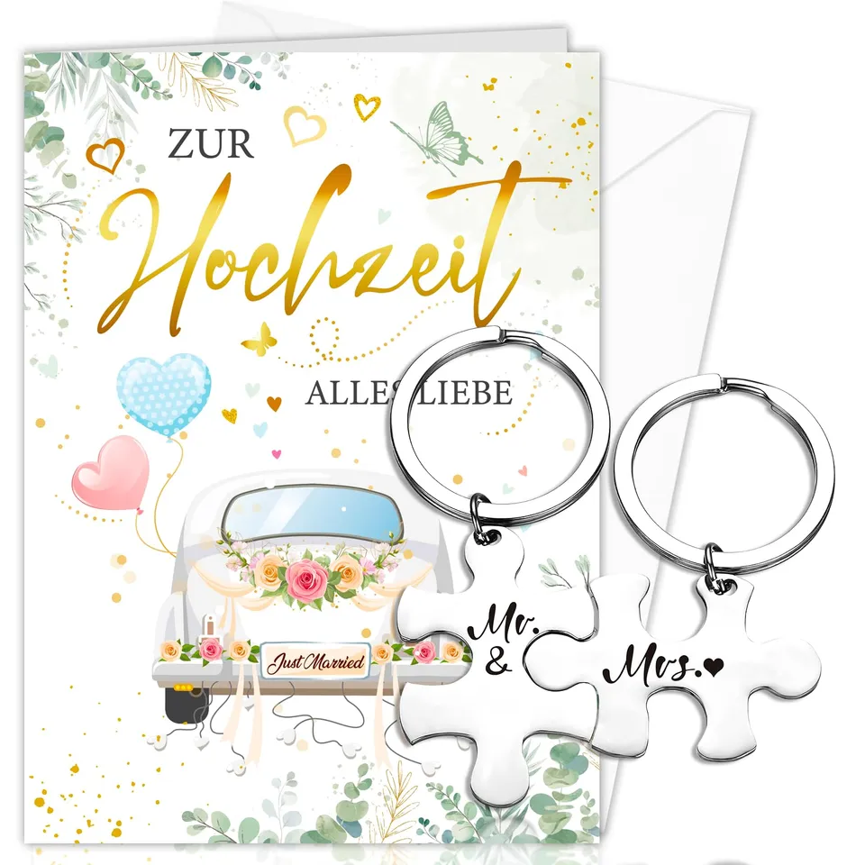 howaf-hochzeitskarte-mit-mr-mrs-schl-sselanh-nger-1-st-ck image 1