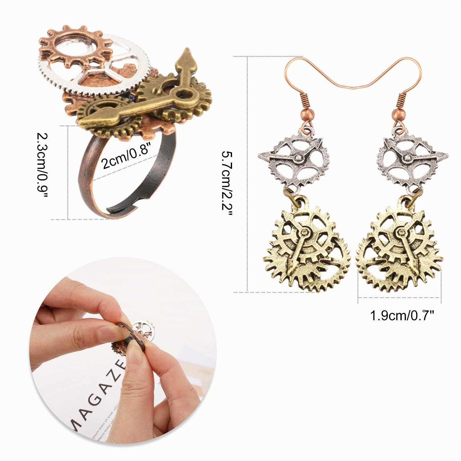 howaf-steampunk-schmuck-set-damen-kette-ohrringe-ring image 2