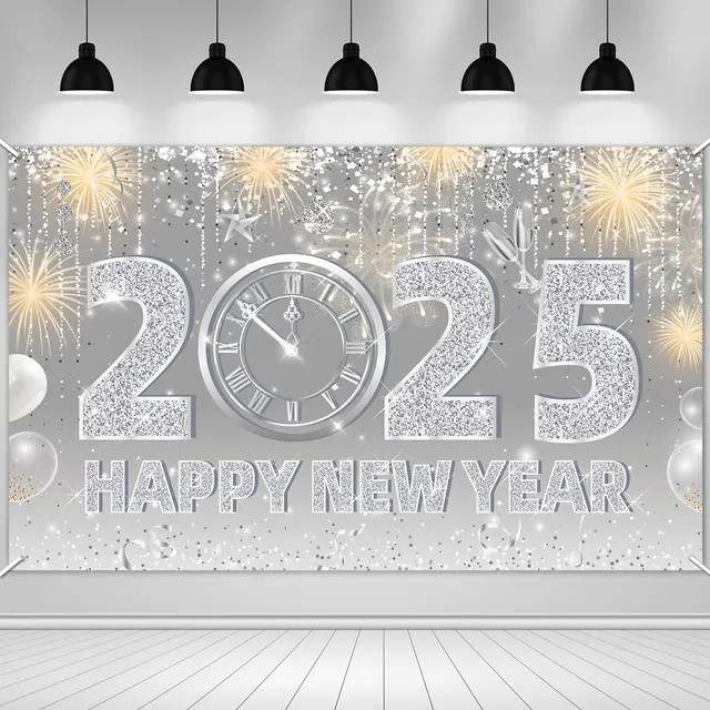 howaf-happy-new-year-banner-stoff-185x110cm-silber-2025 image 1