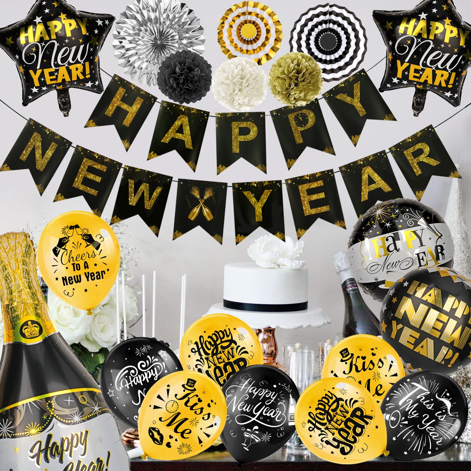howaf-silvester-deko-2025-set-schwarz-gold-54-teilig image 6