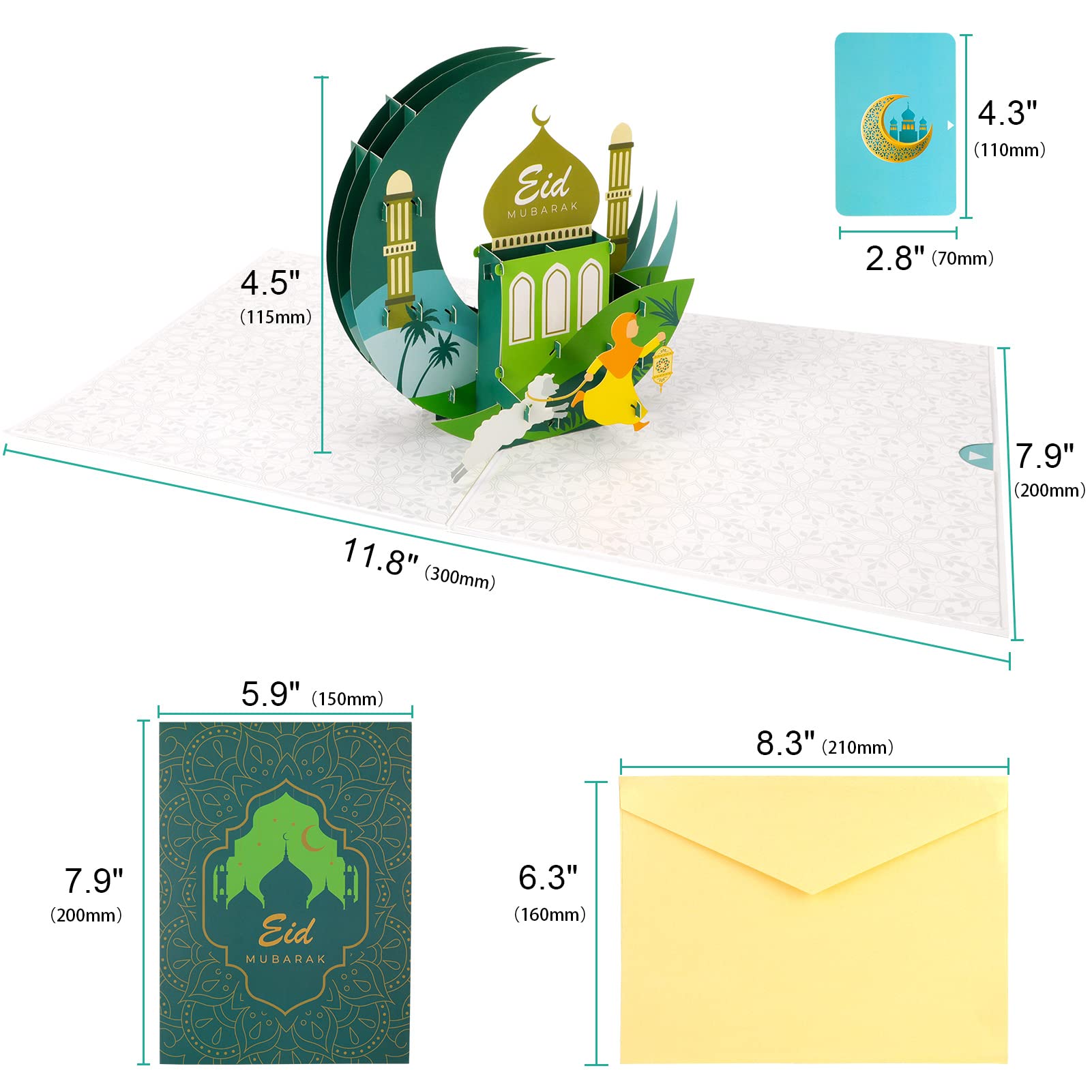 howaf-eid-mubarak-3d-pop-up-karte-mit-umschlag-rot image 3
