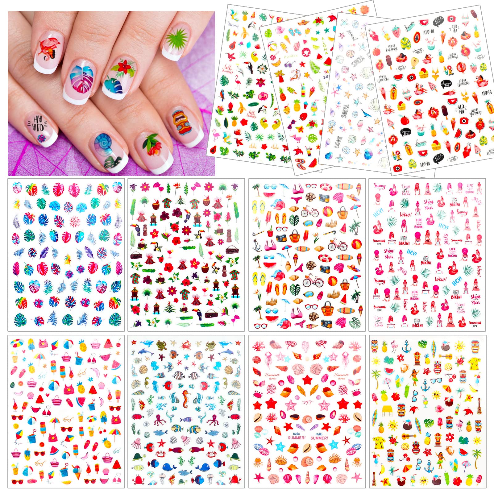 howaf-nagel-sticker-sommer-set-12-blatt-hawaii-3d image 1