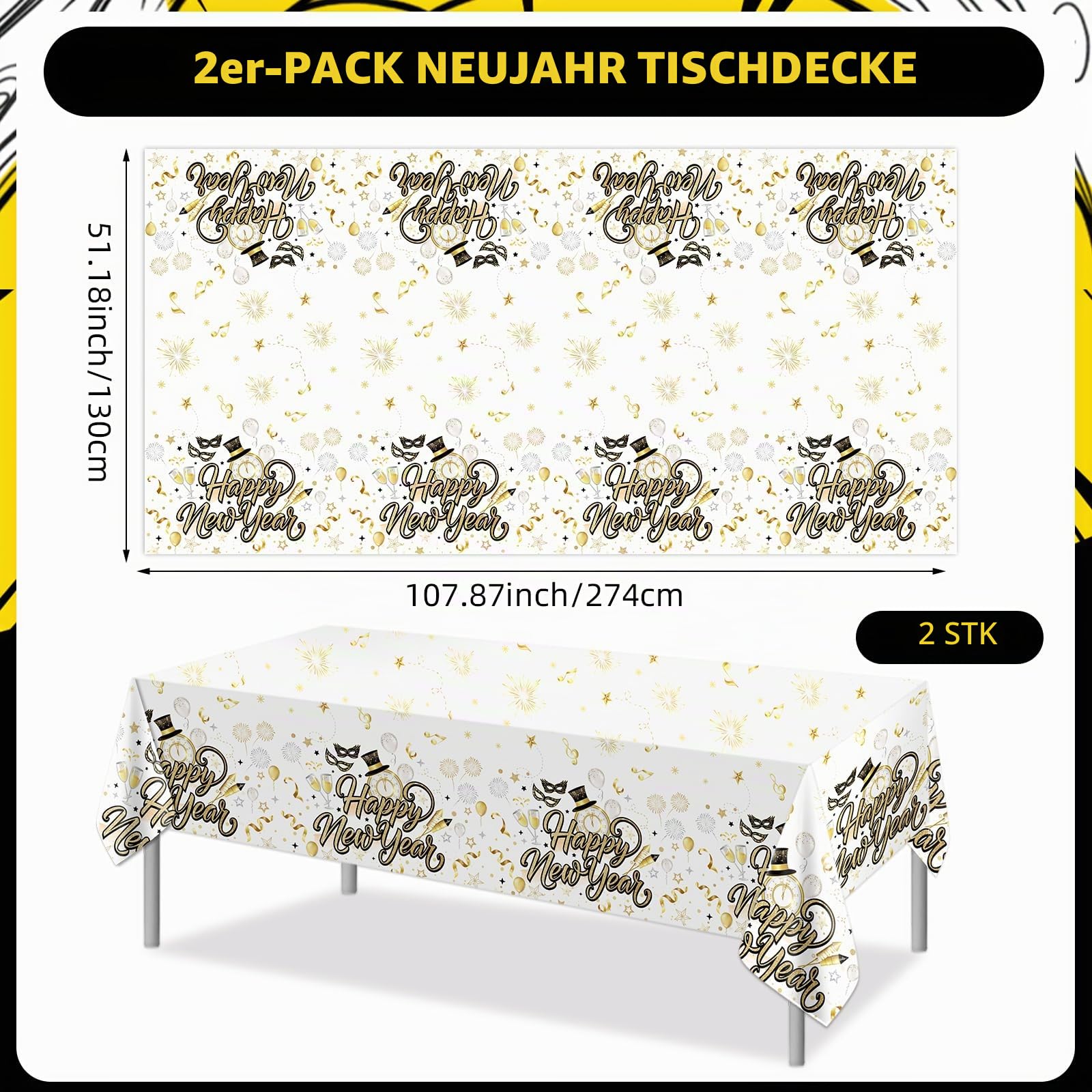 howaf-silvester-tischdecke-wei-gold-2er-einweg-tischdecke-wasserdicht image 2