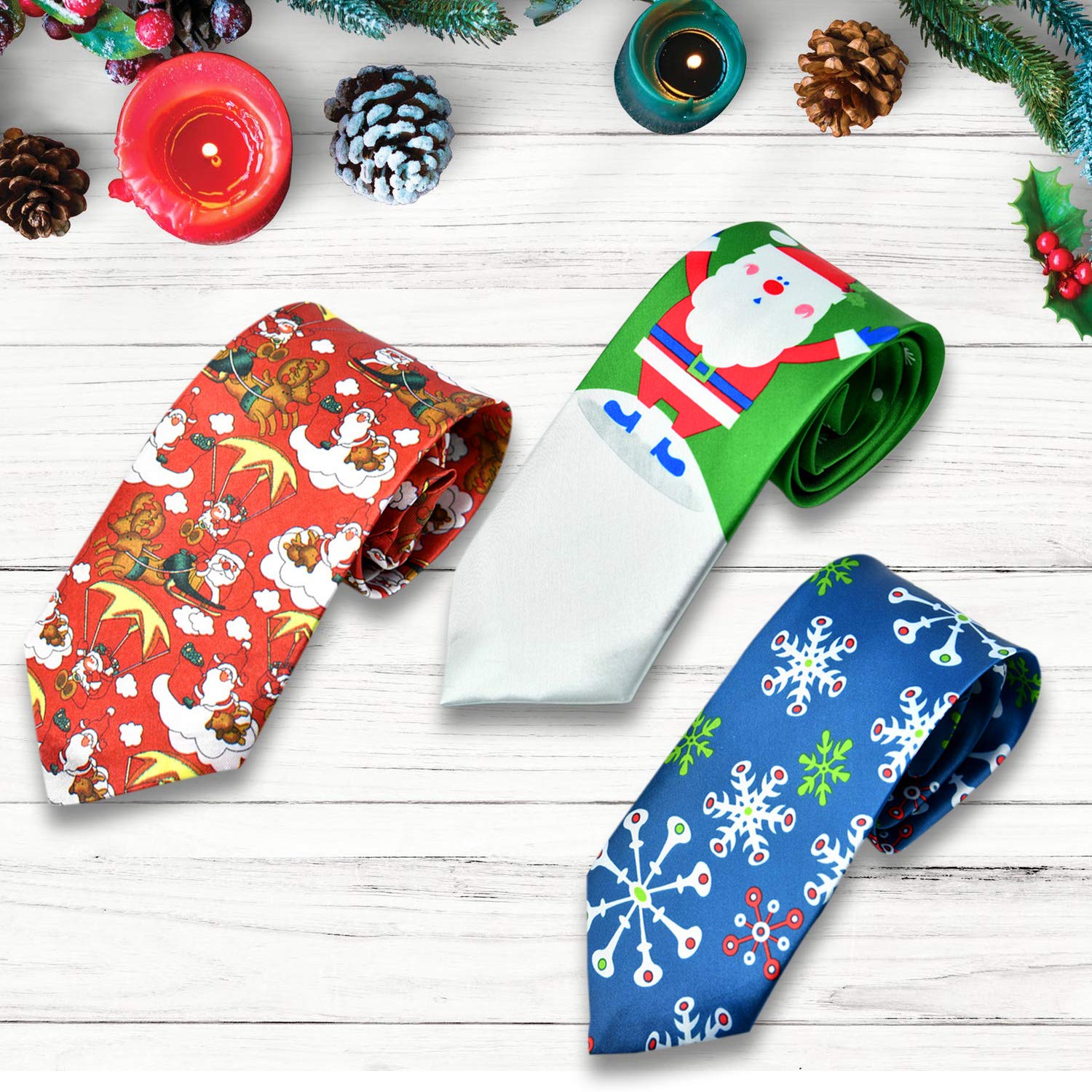howaf-weihnachtskrawatte-herren-3er-set-schneeflocke-polyester image 2