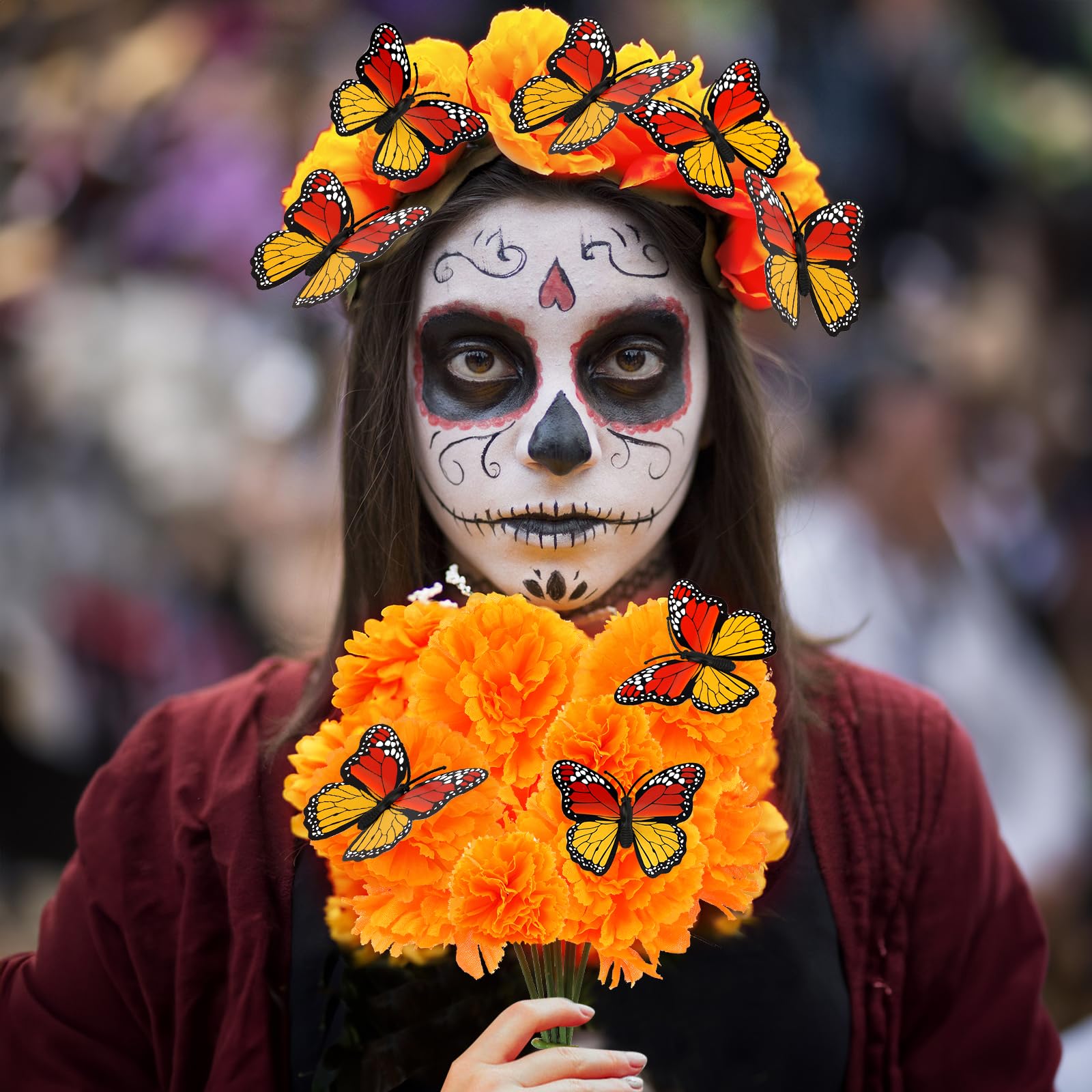 howaf-dia-de-los-muertos-ringelblumen-40tlg-orange-stiel image 5