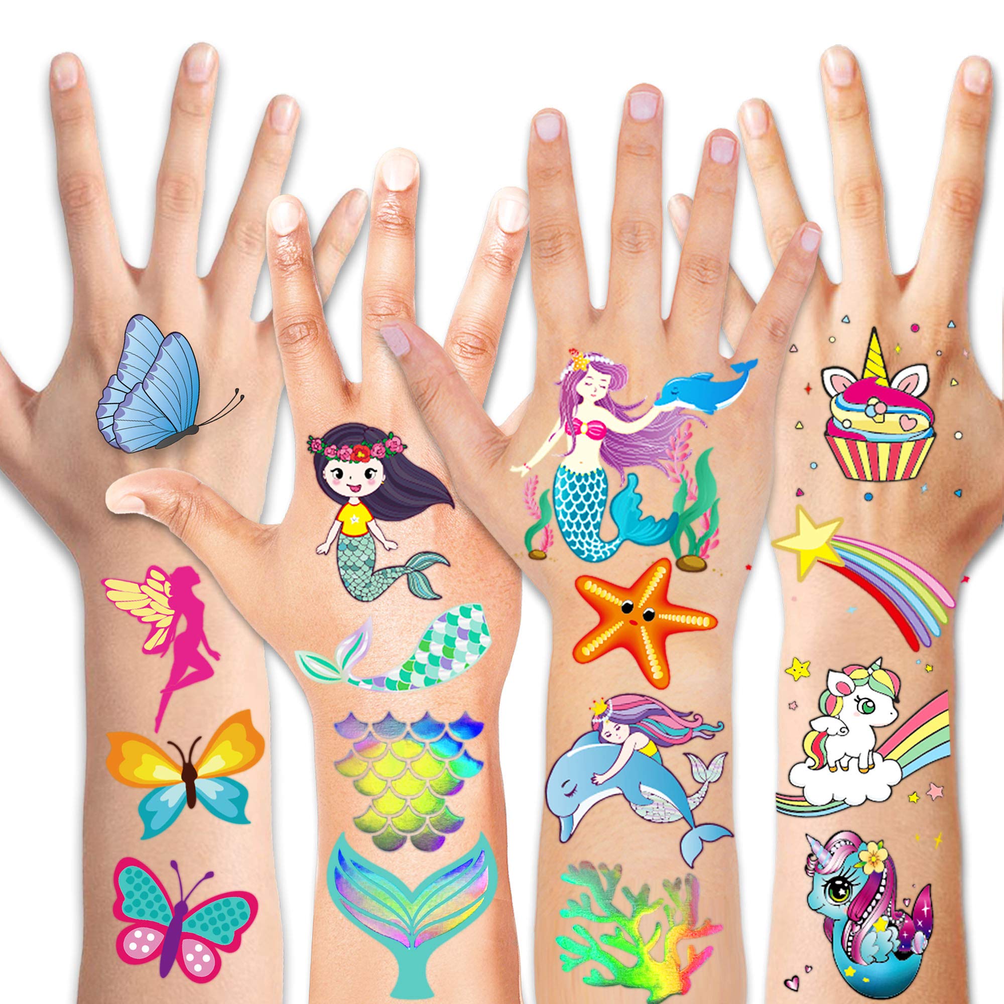 howaf-glitzer-tattoo-kinder-einhorn-meerjungfrau-80er-set image 3
