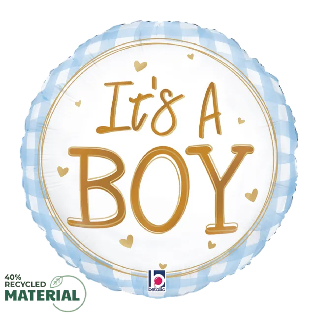 betallic-baby-boy-gingham-folienballon-9-zoll-babyblau image 1