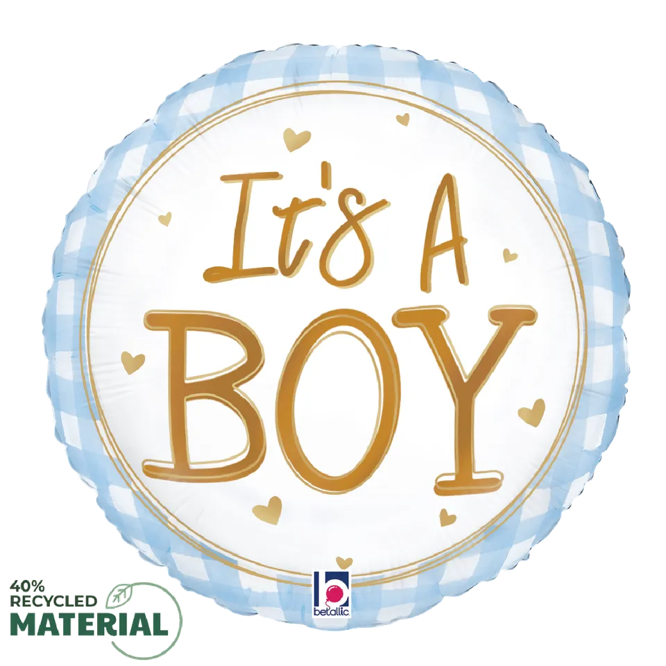 betallic-baby-boy-gingham-folienballon-9-zoll-babyblau image 1