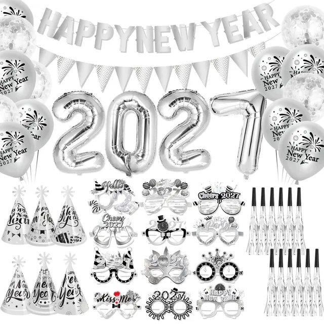 howaf-silvester-deko-2027-silber-party-set-folienballon image 1