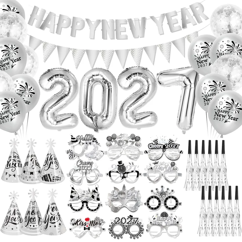 howaf-silvester-deko-2027-silber-party-set-folienballon image 1
