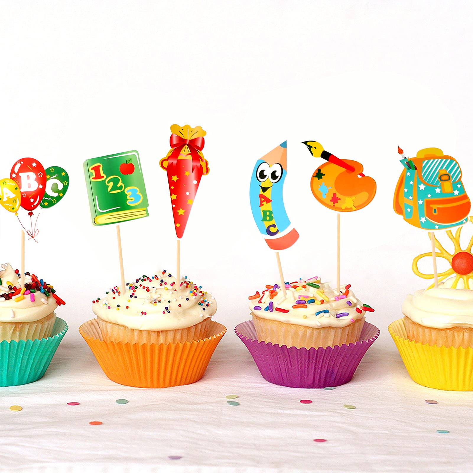 howaf-einschulung-cupcake-topper-tortendeko-12-st-ck-bunt image 3