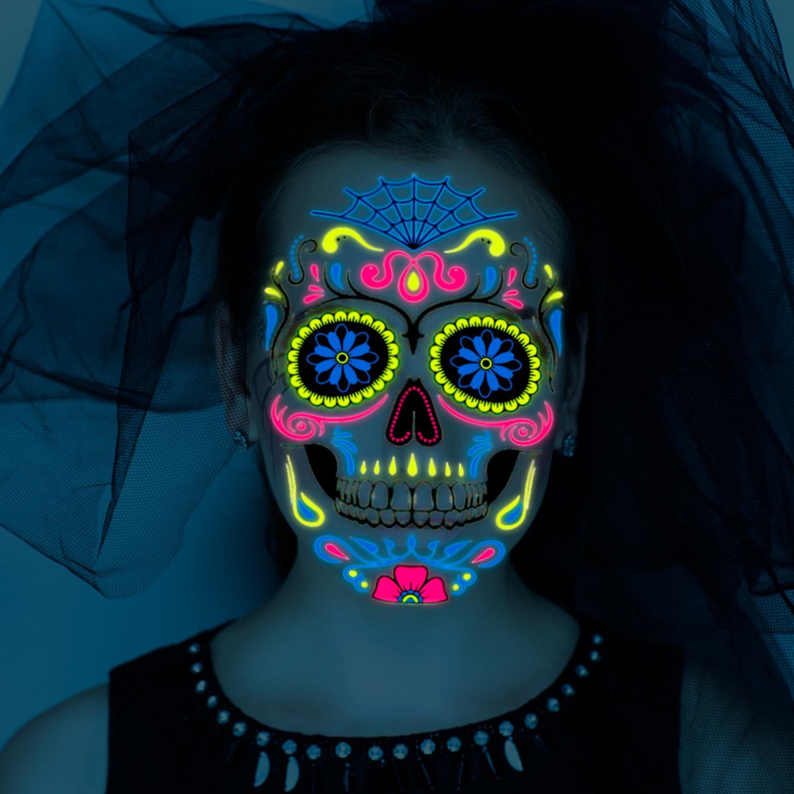 howaf-temporary-tattoos-halloween-gesicht-neon-8-blatt image 5
