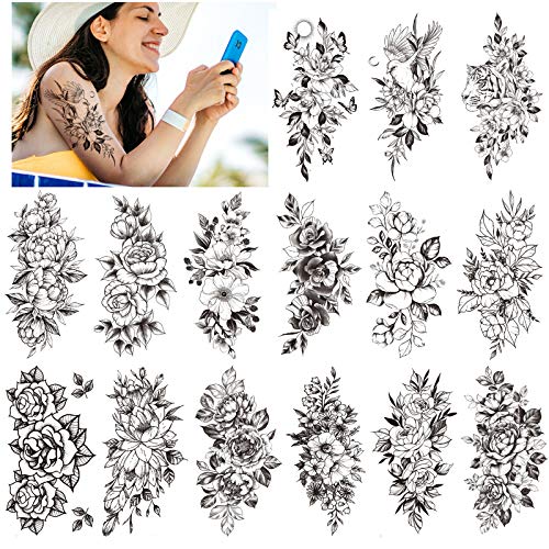 howaf-tempor-re-tattoos-schwarz-rose-blume-15-bl-tter-wasserdicht image 6