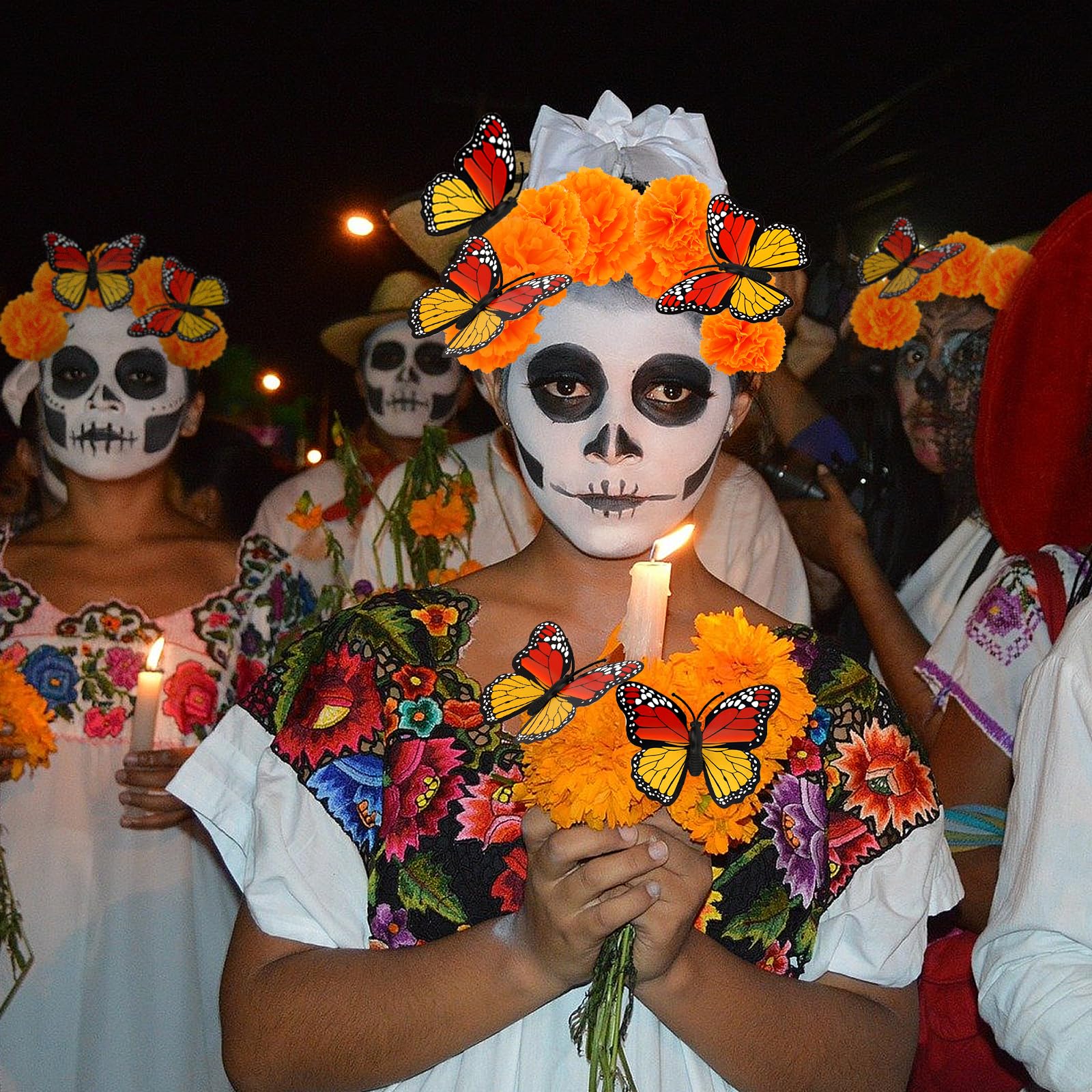 howaf-dia-de-los-muertos-ringelblumen-40tlg-orange-stiel image 7