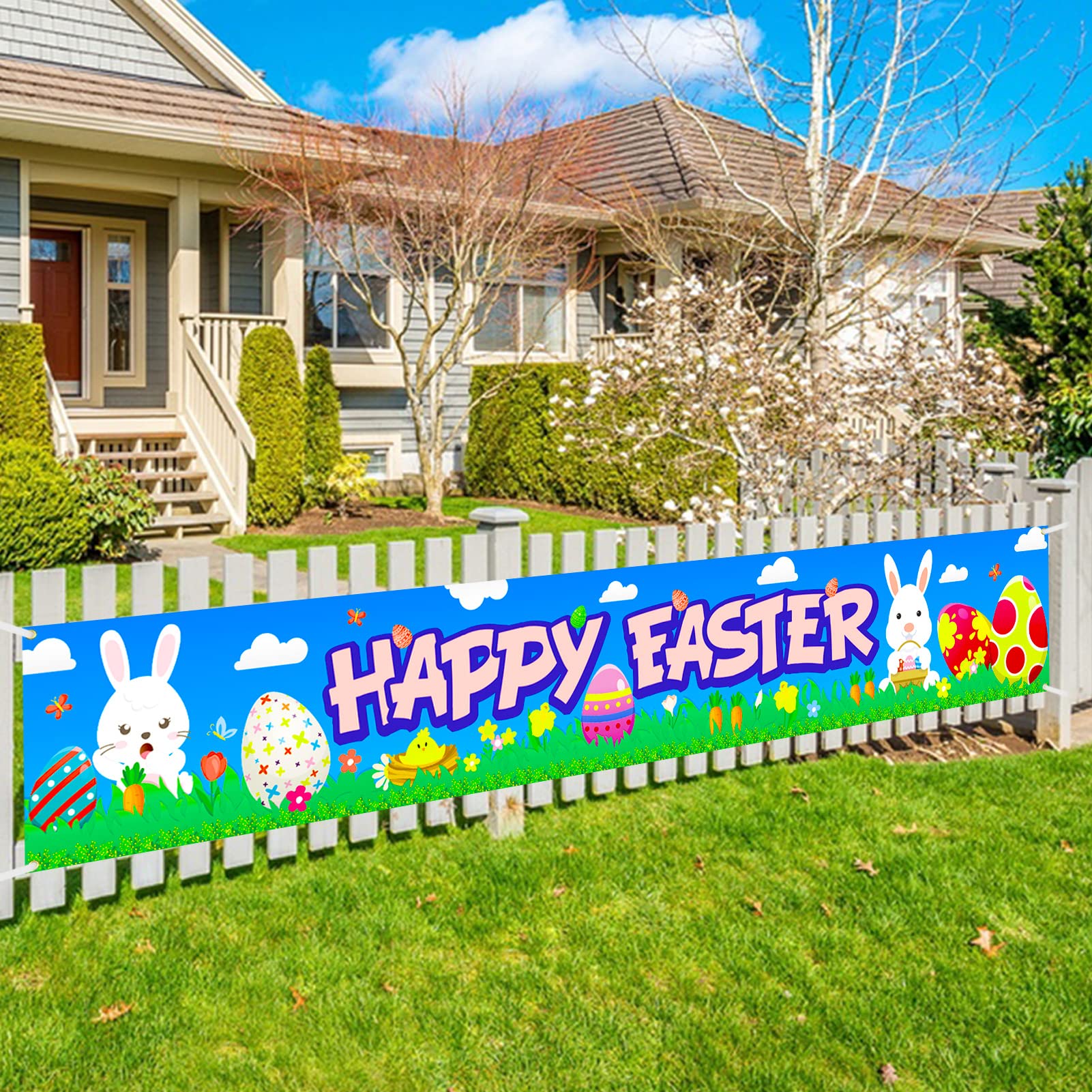 howaf-frohe-ostern-banner-stoff-180x30-cm-hase-osterei image 1