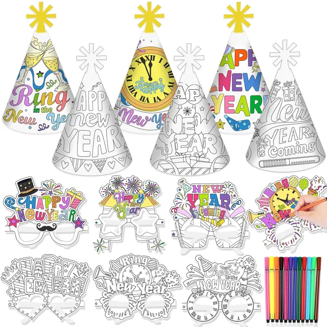 howaf-silvester-deko-zum-ausmalen-huete-brille-set-a image 1