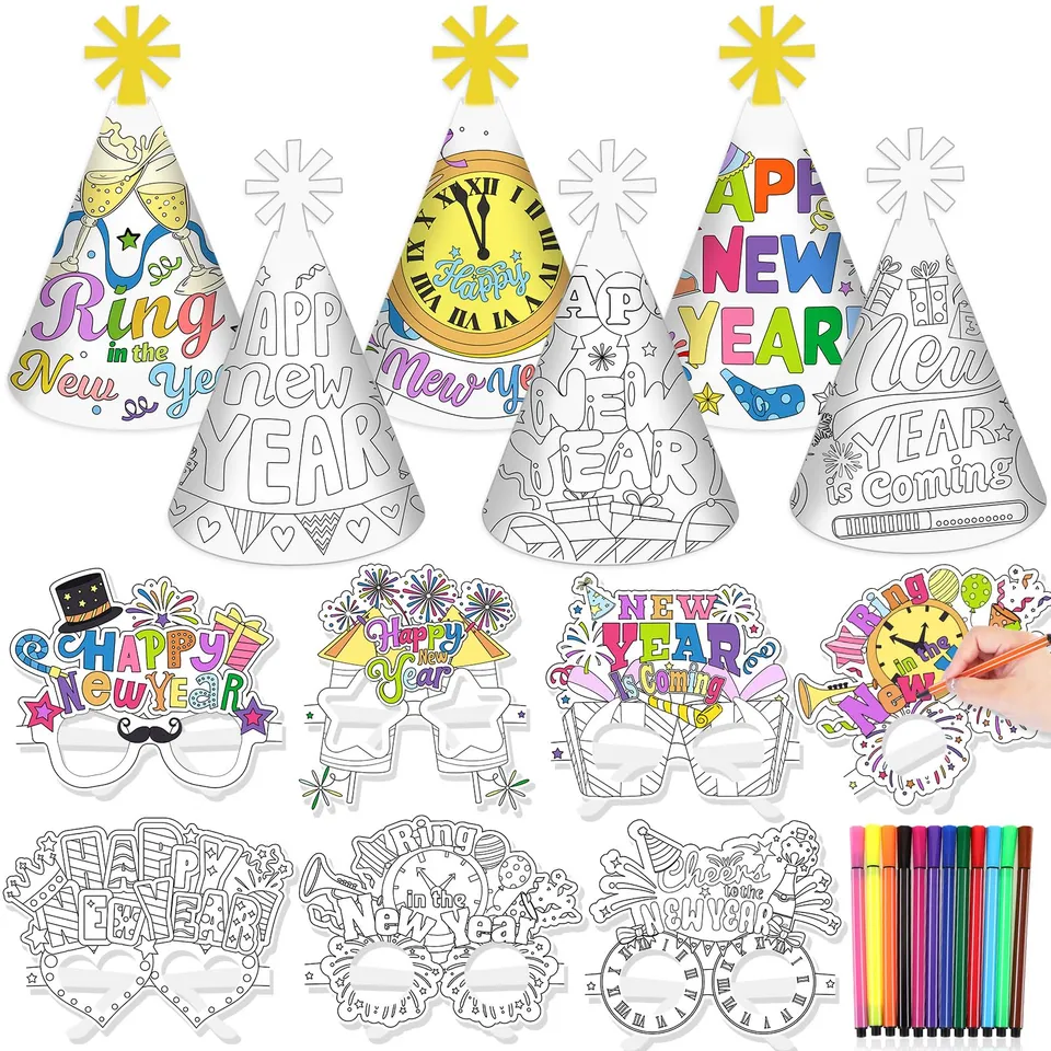 howaf-silvester-deko-zum-ausmalen-huete-brille-set-a image 1