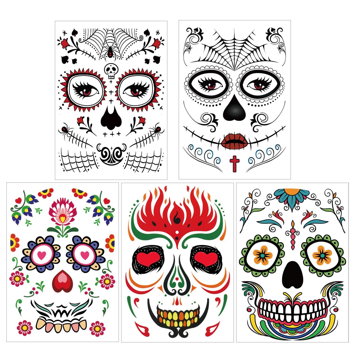 howaf-temporary-tattoos-halloween-gesicht-totenkopf-10-st-ck image 3