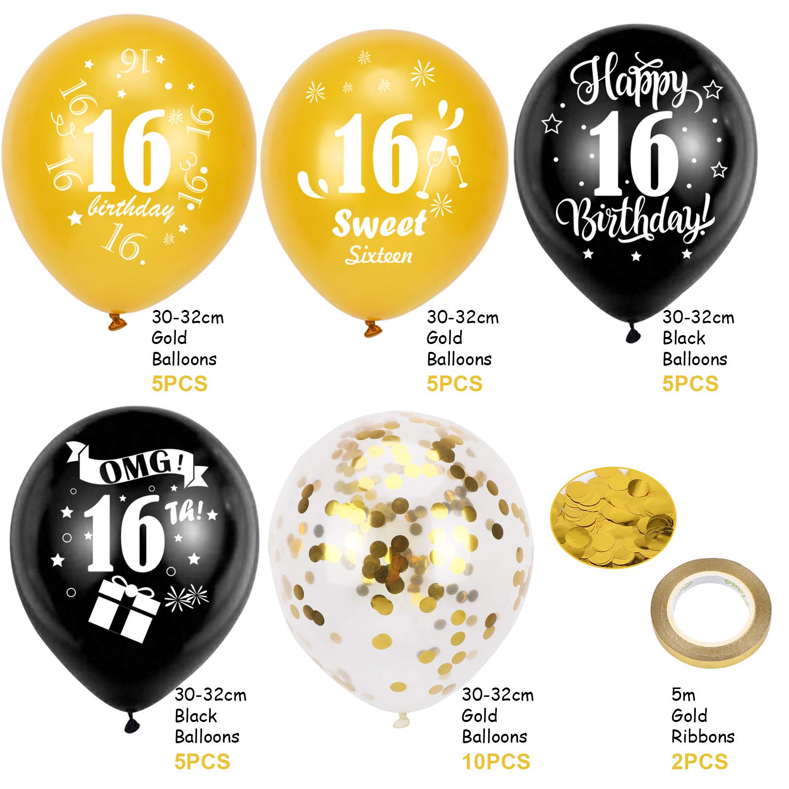 howaf-16-geburtstag-luftballons-30-st-ck-schwarz-gold image 3