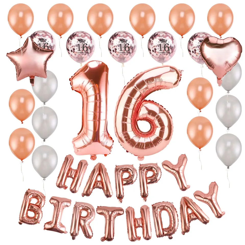 howaf-16-geburtstag-deko-luftballon-set-ros-gold-sweet-16 image 1