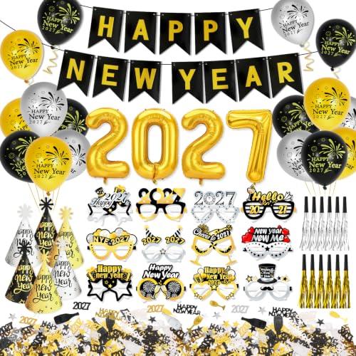 howaf-silvester-deko-2027-schwarz-gold-party-set-ballons image 8