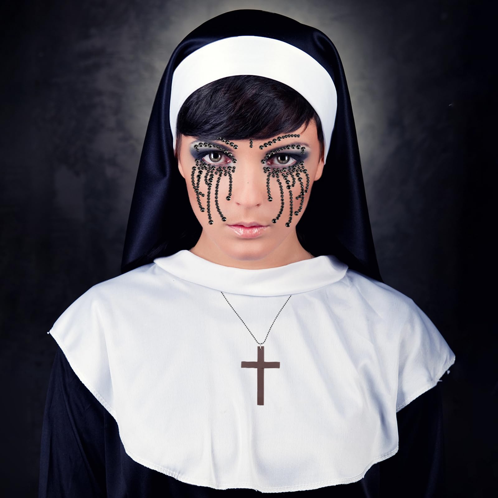 howaf-nonnen-kost-m-set-haube-kreuzkette-tattoo-damen image 1