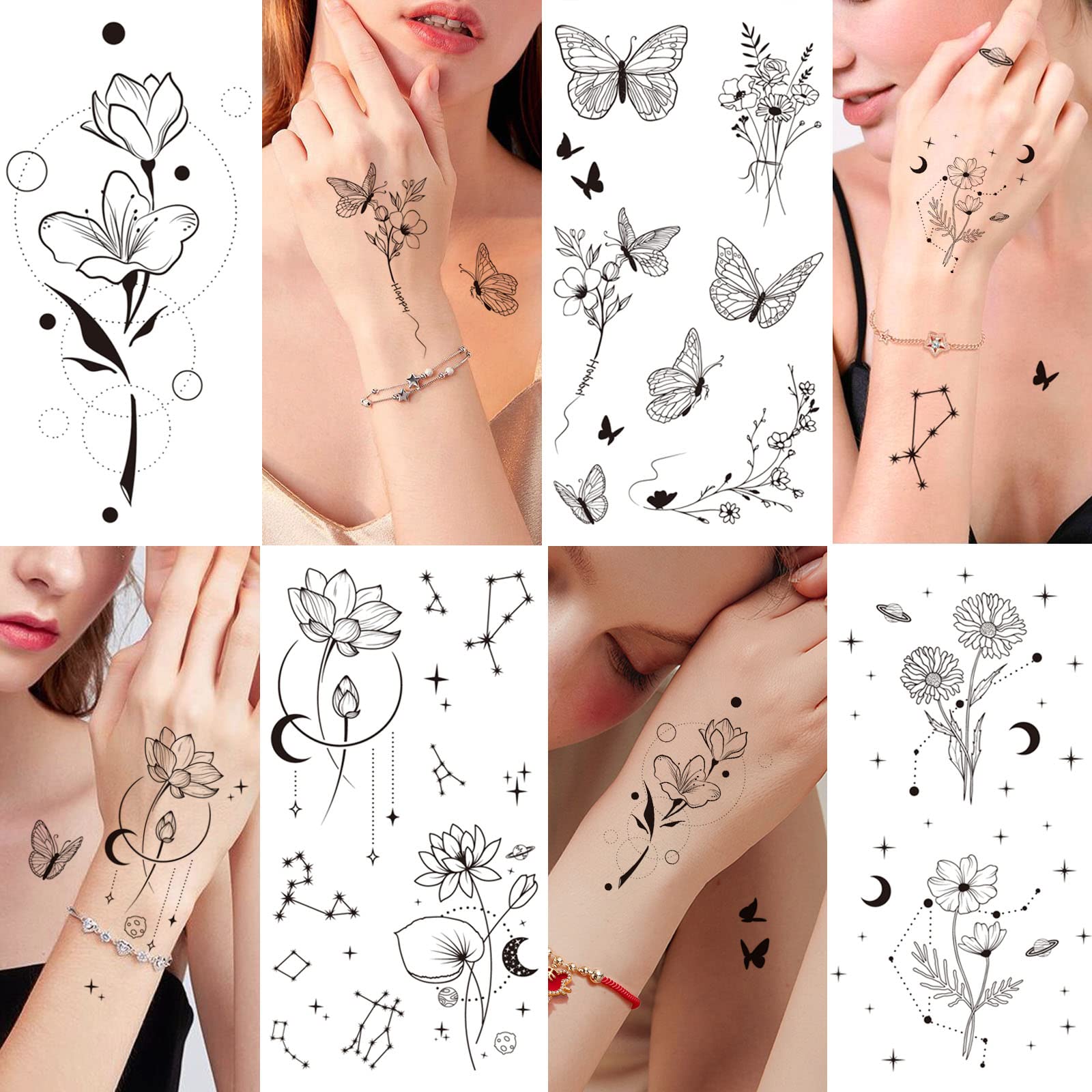 howaf-fake-tattoos-frauen-schmetterling-blume-30-blatt-schwarz image 7