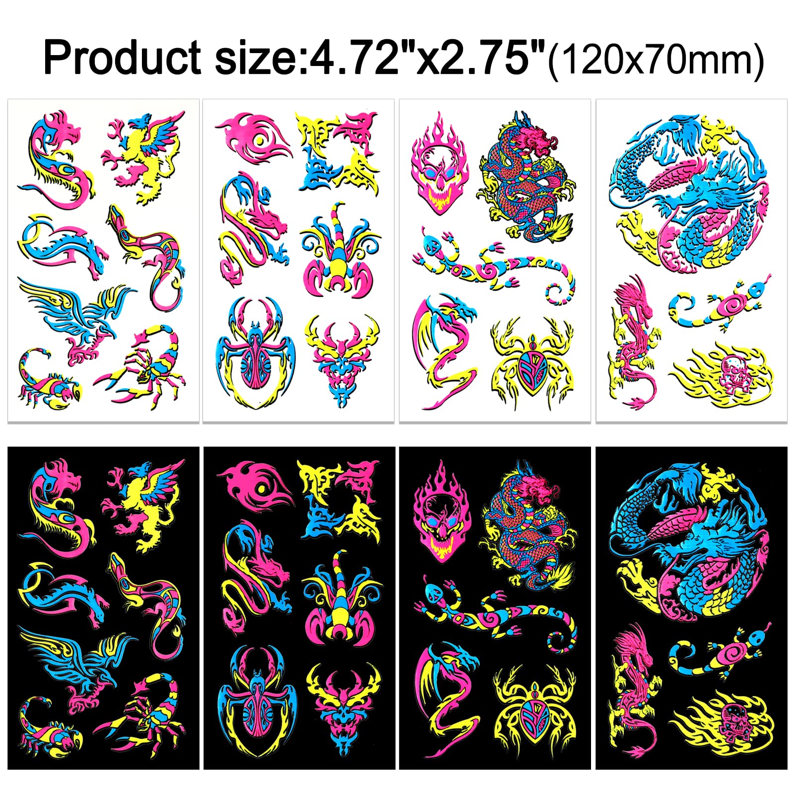 howaf-temporary-tattoos-neon-schwarzlicht-tattoo-10-blatt image 2