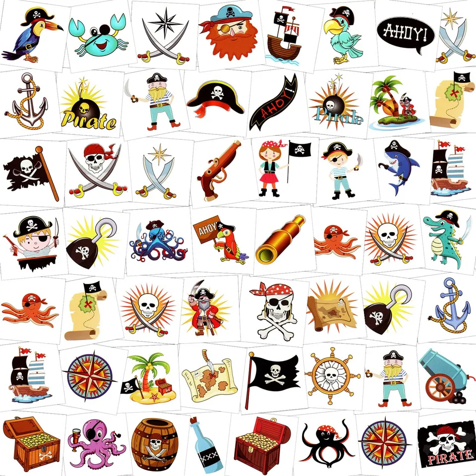howaf-piraten-tattoos-kinder-96-st-ck-wasserdicht-tempor-r image 1
