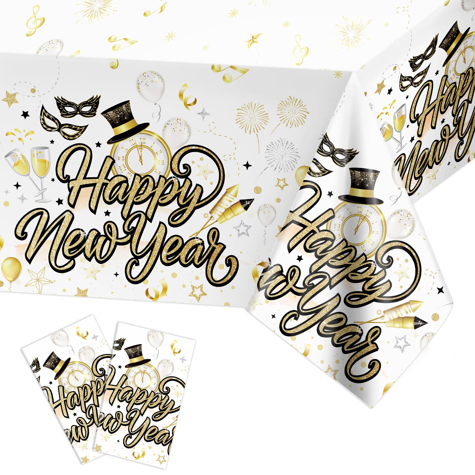 howaf-silvester-tischdecke-wei-gold-2er-einweg-tischdecke-wasserdicht image 1