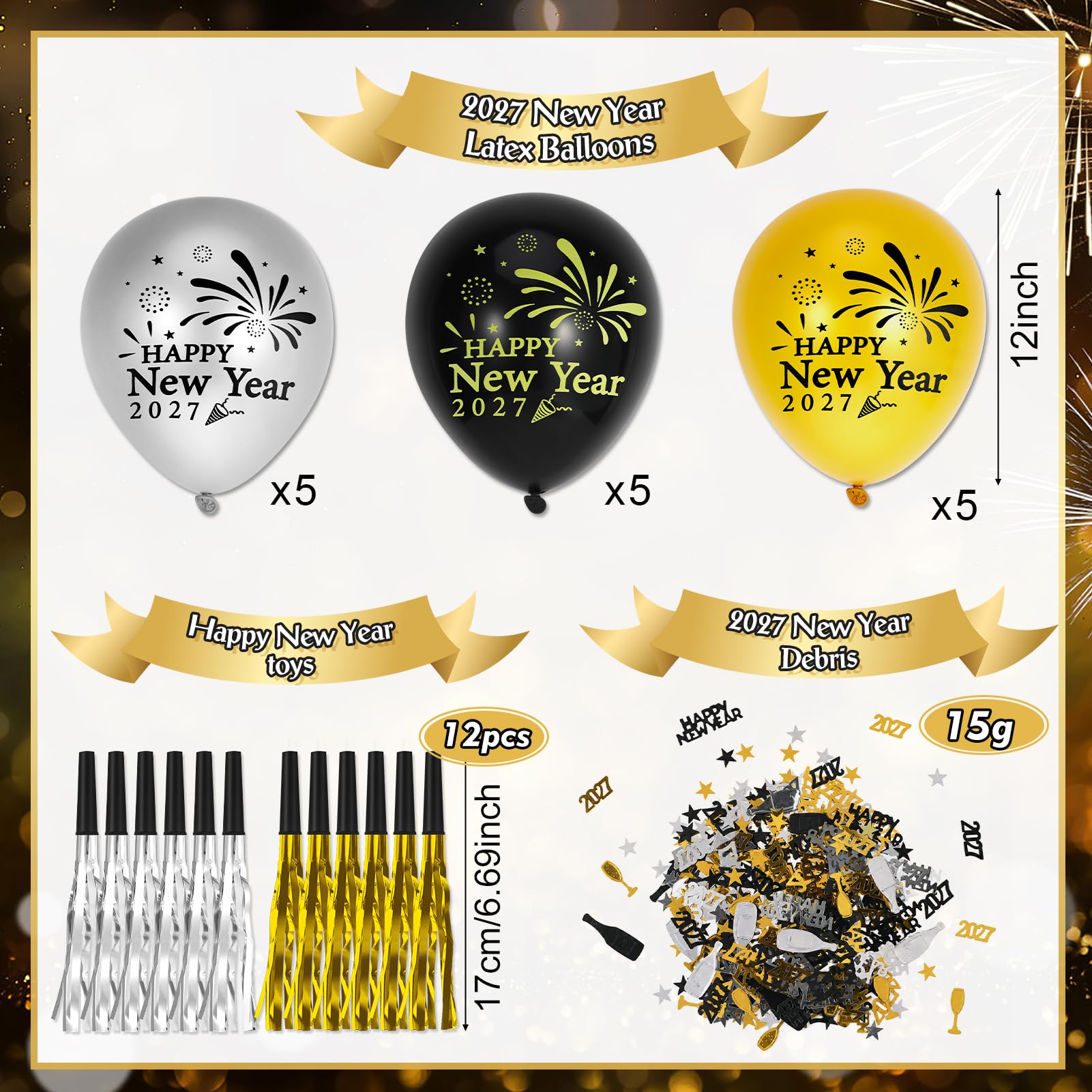 howaf-silvester-deko-2027-schwarz-gold-party-set-ballons image 3