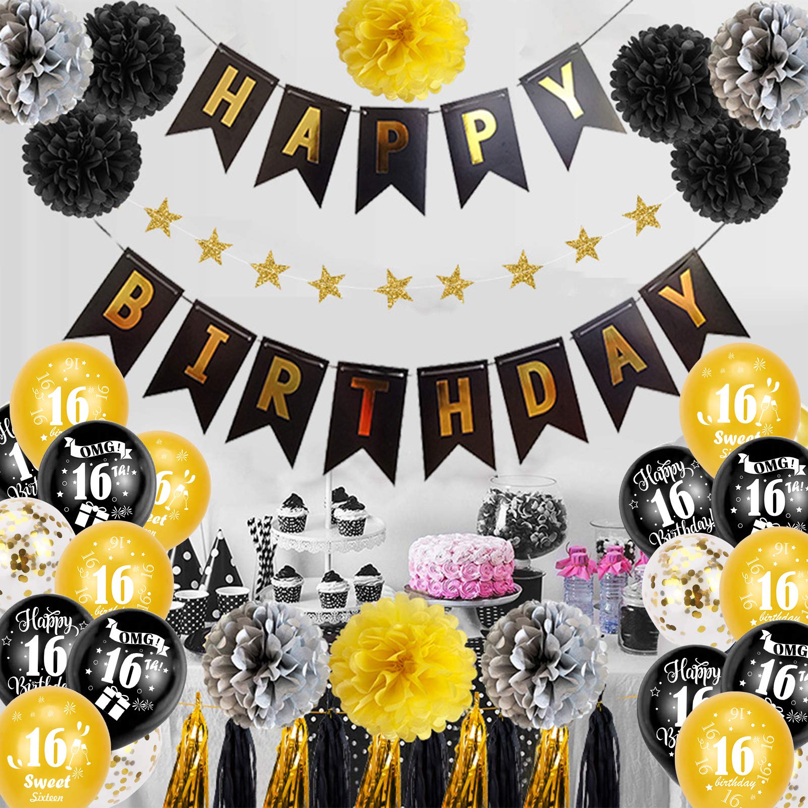 howaf-16-geburtstag-luftballons-30-st-ck-schwarz-gold image 5